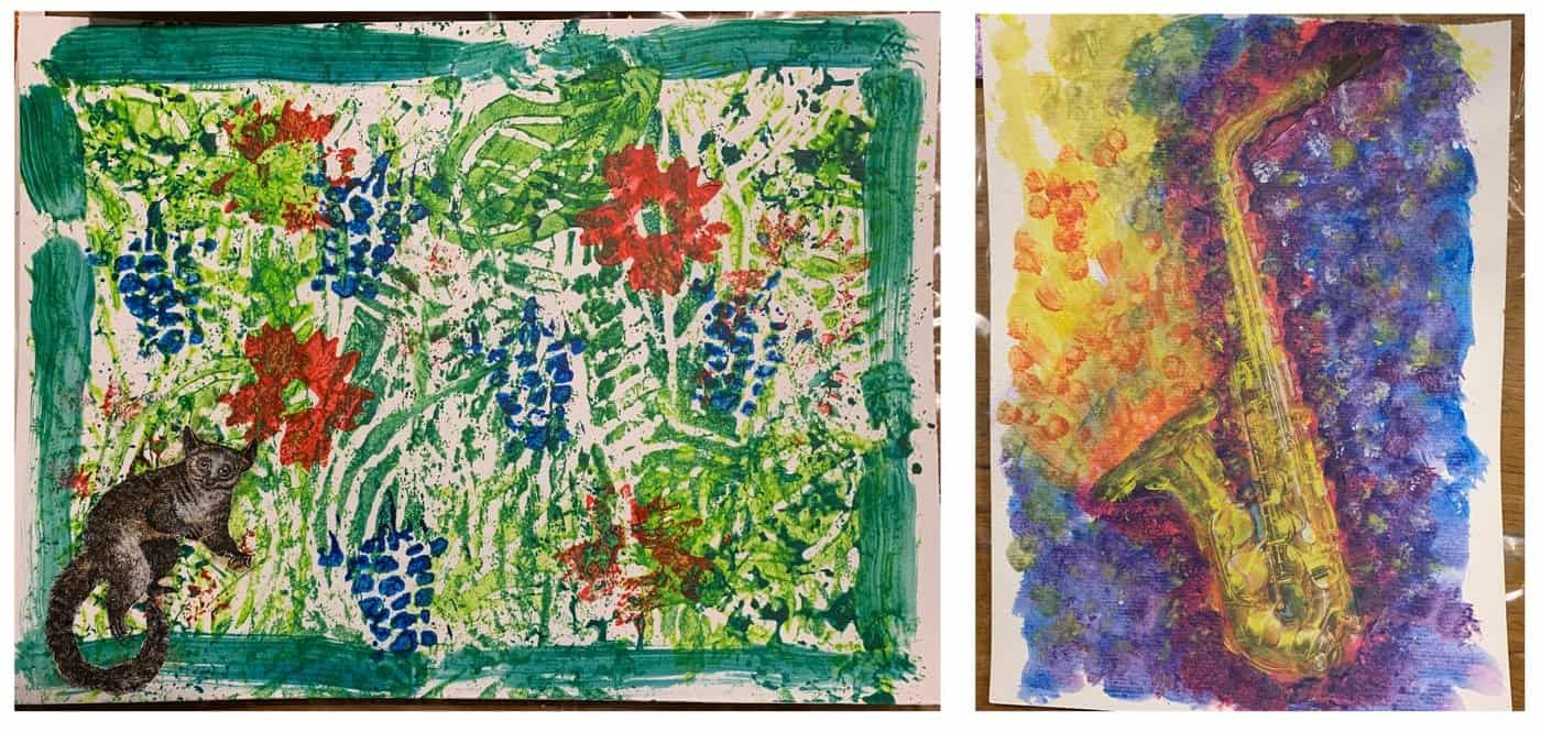 mixed media journaling artwork from students