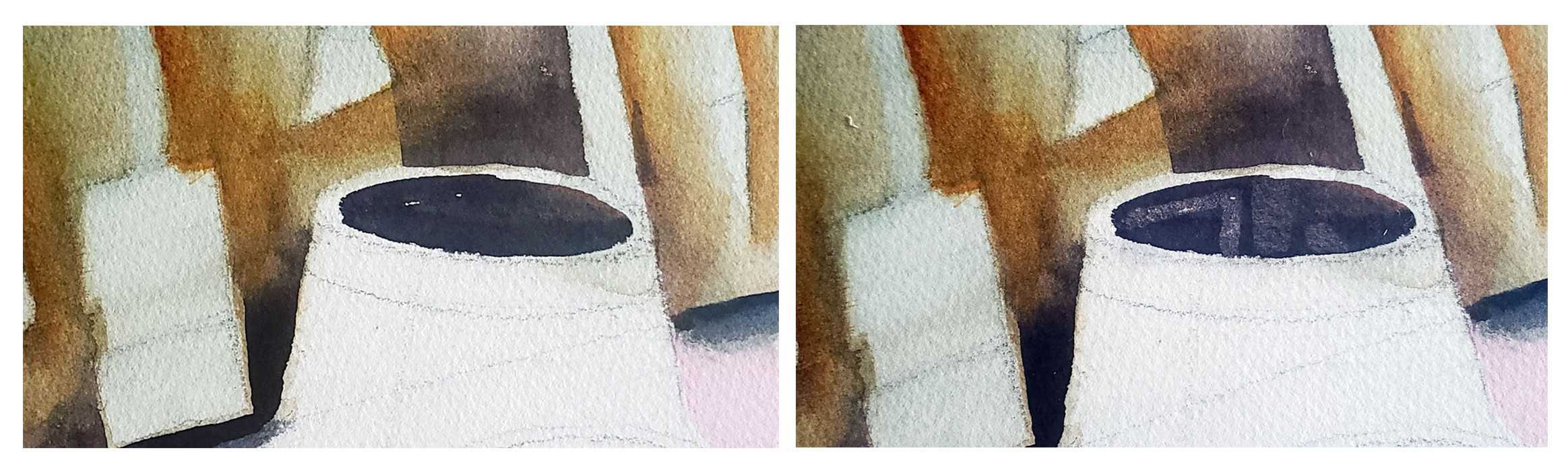 Dry erase technique adds texture to shadows. 