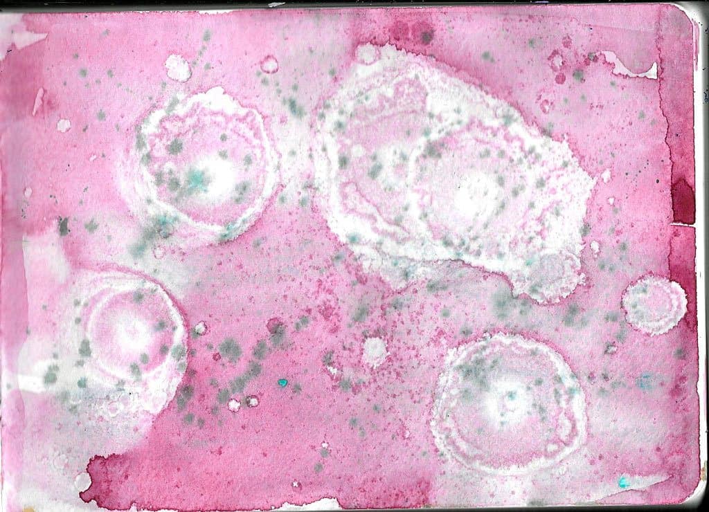 Alcohol adds texture to existing watercolor blends. 