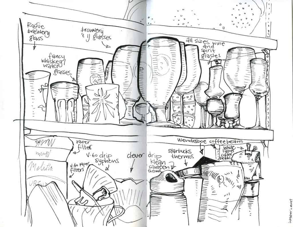 Fill your sketchbook with the contents of your cupboards