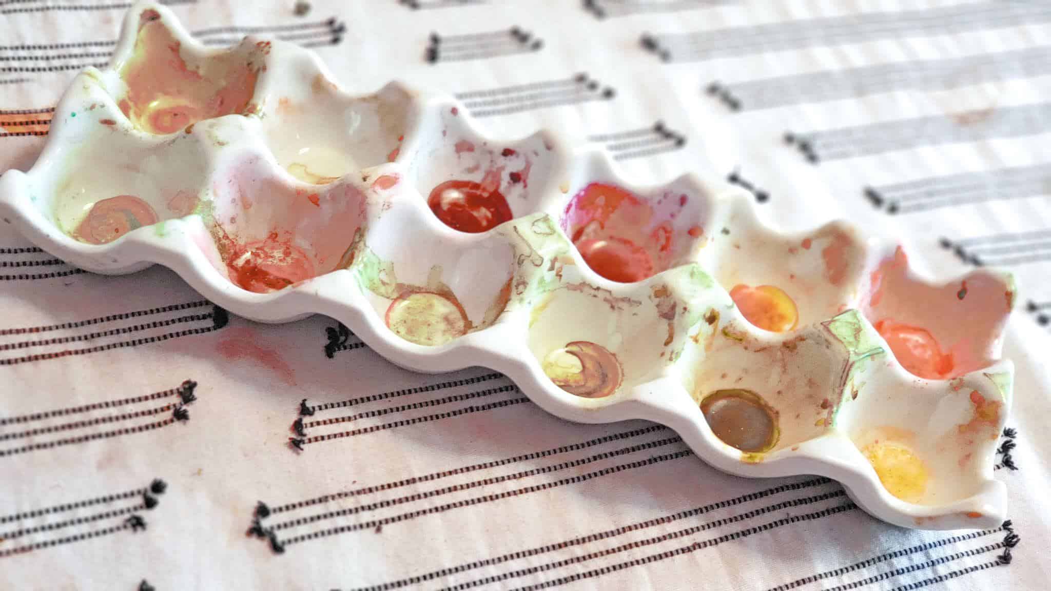 Use a palette like this egg palette for keeping your colors organized when mixing